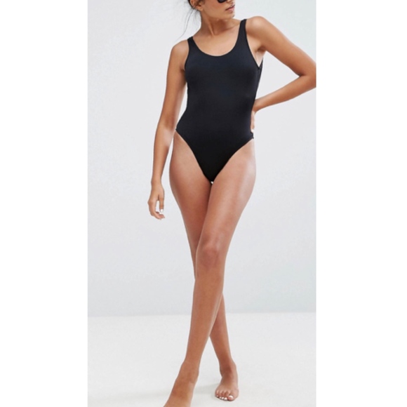 NWT New Look Black High Leg One Piece Swimsuit Sz6 - Picture 2 of 4